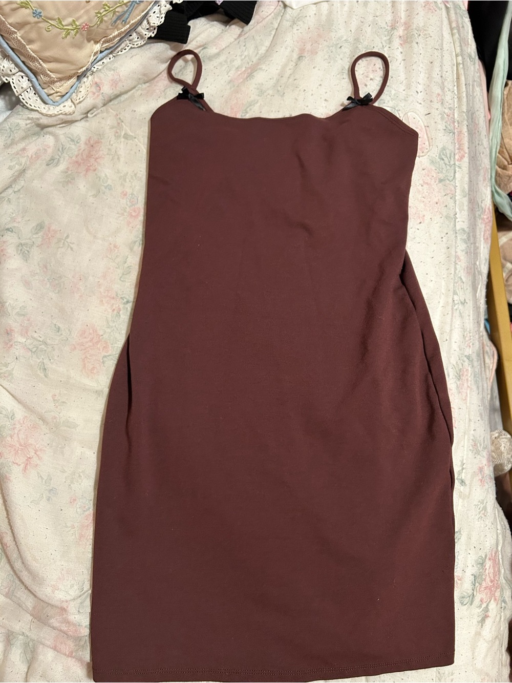 Stretch Maroon Spaghetti Strap Mini Dress